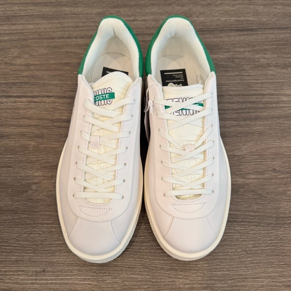 LACOSTE Man Baseshot Leather Sneaker White / Green Sz 10.5 - Picture 4 of 5
